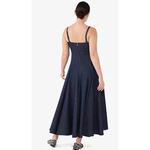 Kate Spade Dark Blue Denim Bow-waist Full Skirt Dress Womens sz. 14 - Picture 3 of 13